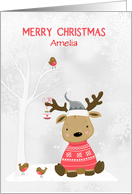 Customize Christmas Reindeer with Birds Snow Scene card
