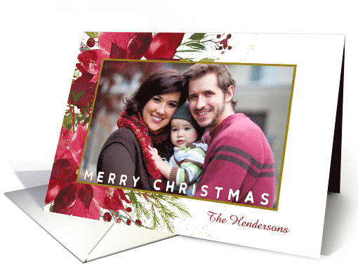 Watercolor Red Poinsettia Christmas Photo card (1579516)