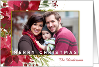 Watercolor Red Poinsettia Christmas Photo card