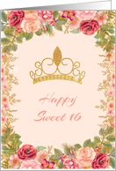 Sweet 16 Birthday Blush Floral Border with Crown card