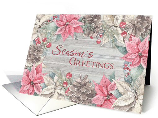Season's Greetings Pink Poinsettia and Pine Cone Border card (1582550)