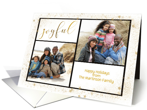 Joyful Holiday with Gold Colored Stars and Two Photos card (1583244)