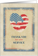 For Veteran Thank You with Vintage Look Heart and Frame card