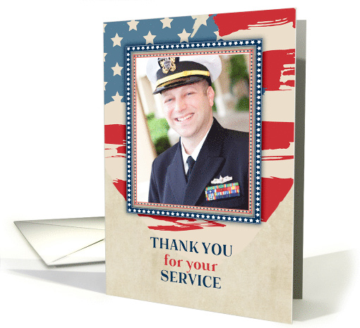 For Veteran Thank You with Vintage Look Heart and Photo card (1583474)