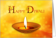 Clay Diya for Diwali with Festive Golden Background card