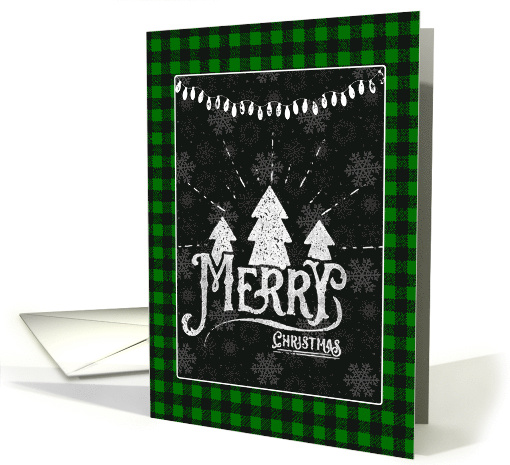 Green Plaid with White Merry Christmas, Trees and String... (1586256)