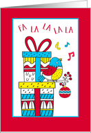 Colorful Singing Christmas Bird with Gifts card
