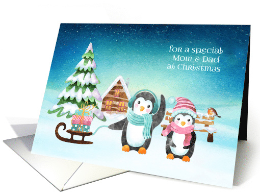 For Mom & Dad Christmas Winter Penguins card (1587196)