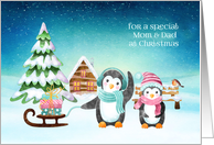 For Mom & Dad Christmas Winter Penguins card