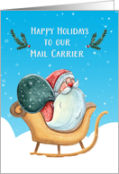 For Mail Carrier Holiday Santa in Sled Wintry Scene card