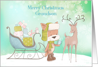 For Grandson Winter Fox with Sled and Reindeer card