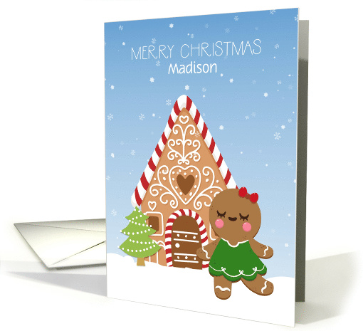 Customize Merry Christmas with Gingerbread Girl and House card