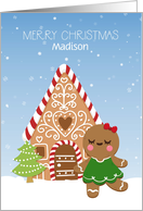 Customize Merry Christmas with Gingerbread Girl and House card
