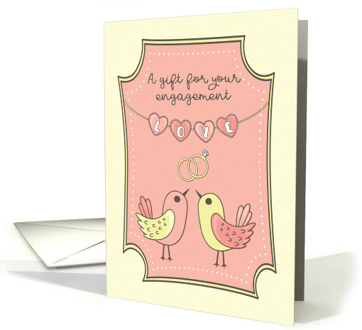 Money Gift for Engagement with Birds, Rings and Love Banner card