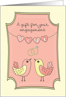 Money Gift for Engagement with Birds, Rings and Love Banner card