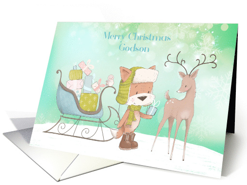 For Godson Winter Fox with Sled and Reindeer card (1589764)