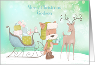 For Godson Winter Fox with Sled and Reindeer card