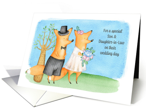 For Son & Daughter in Law Whimsical Wedding Day Foxes card (1593056)
