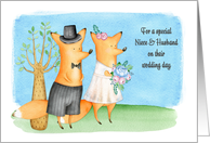 For Niece and Husband Whimsical Wedding Day Foxes card
