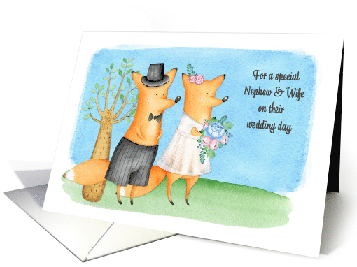 For Nephew & Wife Whimsical Wedding Day Foxes card (1593078)
