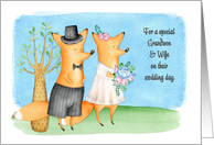 For Grandson & Wife Whimsical Wedding Day Foxes card