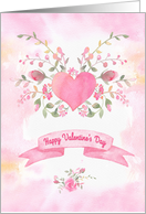 Valentines Day Pink Heart with Flowers card