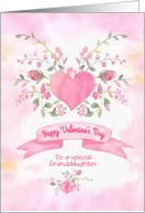 Customized Front Valentines Day Granddaughter Pink Heart with Flowers card