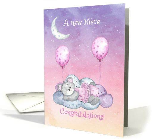 Congratulations New Niece Sleeping Bear Cloud with Moon & Stars card