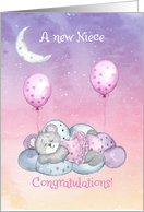 Congratulations New Niece Sleeping Bear Cloud with Moon & Stars card