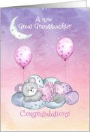 Congratulations on Great Granddaughter Sleeping Bear with Moon & Stars card