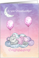 Congratulations on New Granddaughter Sleeping Bear with Moon & Stars card