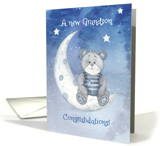 Congratulations New Grandson Bear Sitting on Moon with Stars card