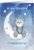 Congratulations New Grandson Bear Sitting on Moon with Stars card