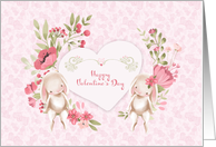 Valentine’s Day with Bunnies and Pink Flowers card