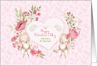 Customize Names for Valentine’s Day, Bunnies and Pink Flowers card