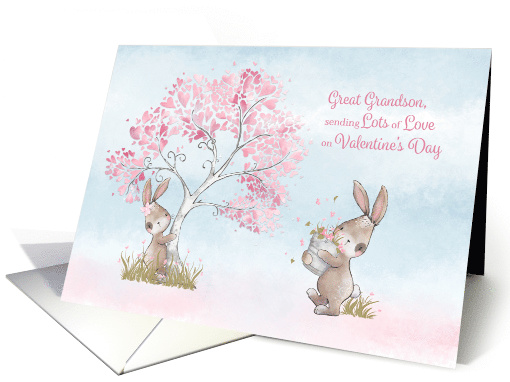 Great Grandson Valentines Day with Bunnies & Tree with Hearts card