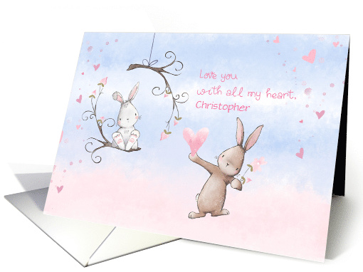 Customized Name Front Valentines Day with Sweet Bunnies card (1600050)