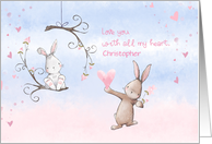 Customized Name Front Valentines Day with Sweet Bunnies card