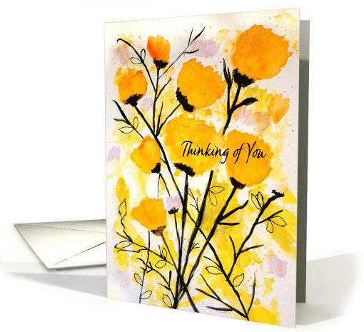Thinking of You Abstract Watercolor Yellow Floral card (1601644)