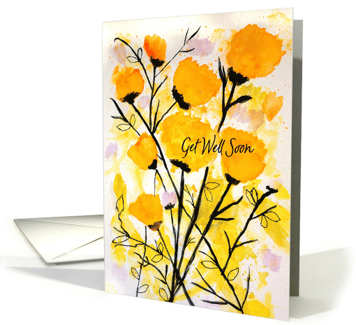 Get Well Soon Abstract Watercolor Yellow Floral card (1602426)