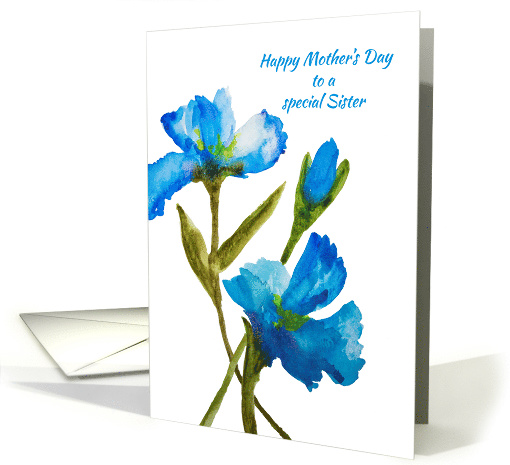 Mothers Day for Sister Blue Watercolor Irises card (1604444)