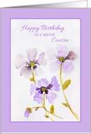 For Cousin Happy Birthday with Purple Pansies card