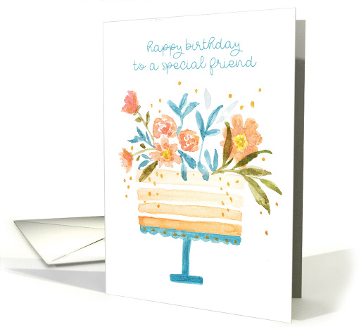 For Friend Birthday Cake Topped with Flowers card (1611730)