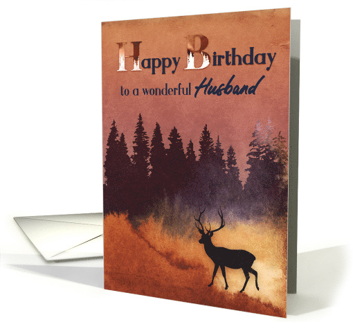 Birthday For Husband Wilderness Scene with Deer Silhouette card