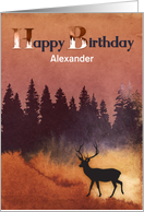 Birthday with Wilderness Scene & Deer Silhouette Customize Front Name card
