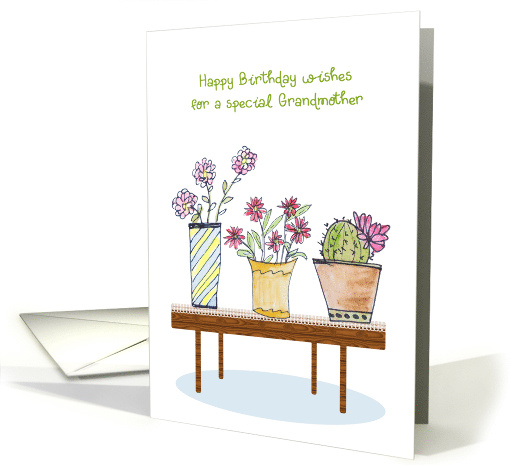 For Grandmother Birthday Wishes Watercolor Potted Plants... (1612460)