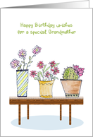 For Grandmother Birthday Wishes Watercolor Potted Plants & Flowers card