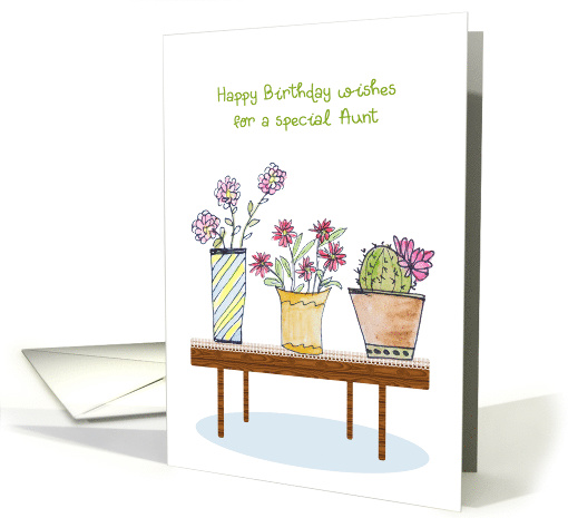 For Aunt Birthday Wishes Watercolor Potted Plants & Flowers card