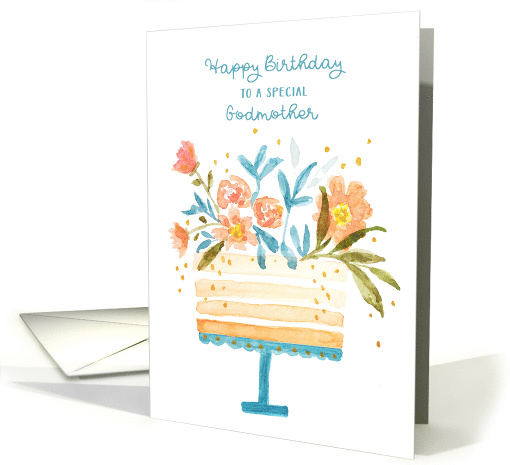 For Godmother Birthday Cake Topped with Flowers card (1612828)
