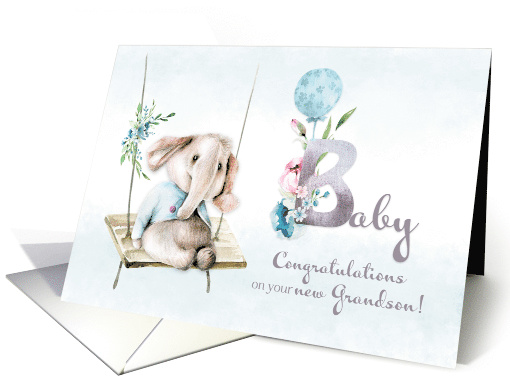 Congratulations New Grandson Baby Elephant on Swing card (1617816)